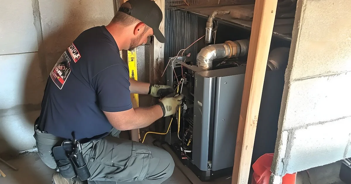 HVAC technician servicing residential furnace